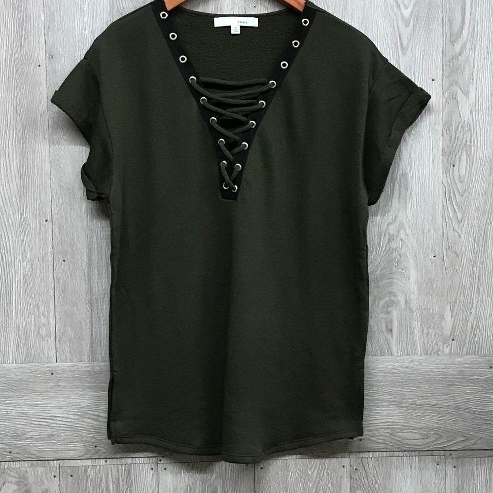 Olive Black Lace Up Short Sleeve Shirt